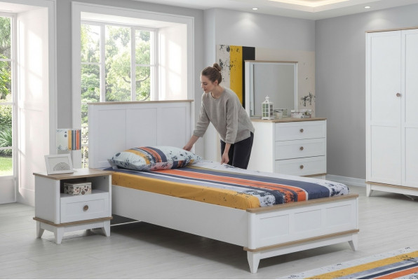 Kandebett Bettrahmen Bett Kannerzëmmer Kannerzëmmerschëff Wäiss Holz
