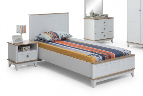 Kandebett Bettrahmen Bett Kannerzëmmer Kannerzëmmerschëff Wäiss Holz