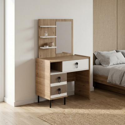Schmincktisch Garnitur mat Spigel Holz Schlofzëmmer Braun Konsole Set