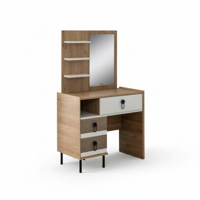 Schmincktisch Garnitur mat Spigel Holz Schlofzëmmer Braun Konsole Set