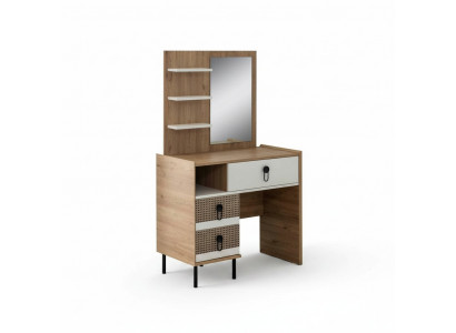 Schmincktisch Garnitur mat Spigel Holz Schlofzëmmer Braun Konsole Set
