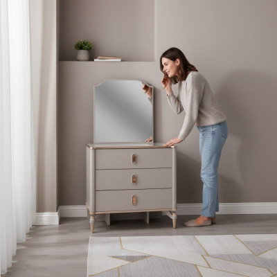 Kommod Garnissage mat Spigel Holz Kannerzëmmer Beige Konsol-Set