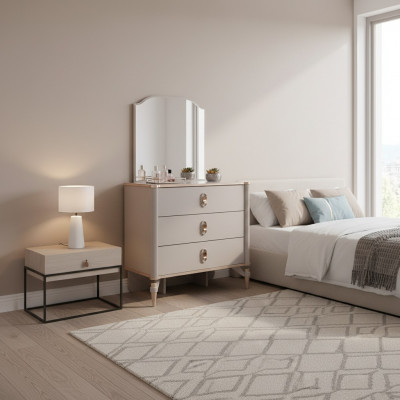 Kommod Garnissage mat Spigel Holz Kannerzëmmer Beige Konsol-Set
