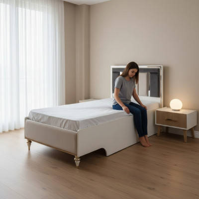 Luxus Kannerschlofkummer Bettkader Bett Kannerzëmmer Bettgestellen Beige Stoff