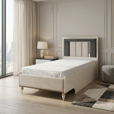 Luxus Kannerschlofkummer Bettkader Bett Kannerzëmmer Bettgestellen Beige Stoff