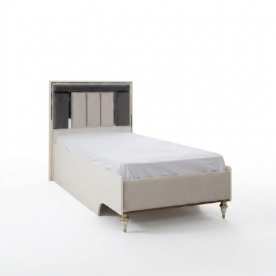 Kandebett Bettrahmen Bett 120cm Kannerzëmmer Bettgestell Beige Stoff