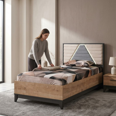 Bett 120 cm Kannerbett Bettgestell Kannerzëmmer Brong Holz Better Nei
