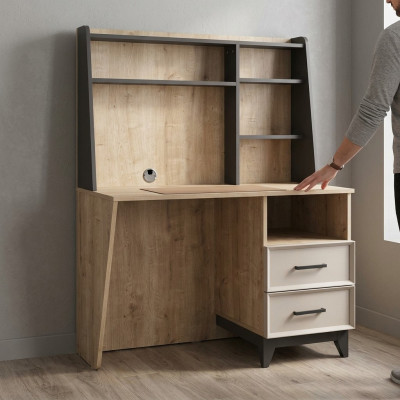 Schreibtisch Computerdësch Braun Kannerzëmmer Miwwele Holz Dësch Regal.