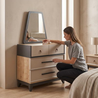 Grupp Kommode Garnitur mat Spigel Holz Kannerzëmmer Beige Konsole