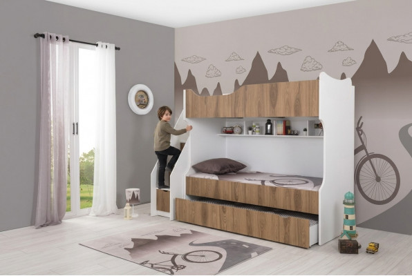 Kannerbett, Stackbett, Bett, Kannermiwwele, Wäiss Garnitur, Modern Kanner.