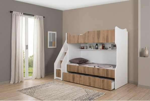 Kannerbett, Stackbett, Bett, Kannermiwwele, Wäiss Garnitur, Modern Kanner.