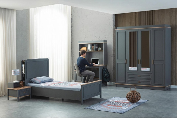 Garnitur Kannerzëmmer Bett Kannerbett Kannermebel Gro Holz Set 4 Stéck