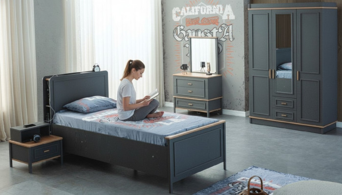 Kandebett Kannerzëmmer Kannermebel Garnitur Bett Gro Holz Set 5-Stéck