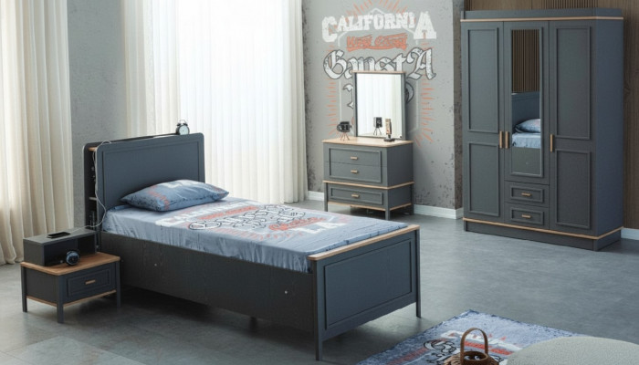 Kandebett Kannerzëmmer Kannermebel Garnitur Bett Gro Holz Set 5-Stéck