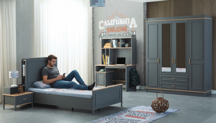 Kannerzëmmermiwwelen Kannerzëmmer Bett Kannerbett Gro Holz Set 4stéckeg