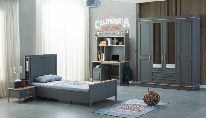 Kannerzëmmermiwwelen Kannerzëmmer Bett Kannerbett Gro Holz Set 4stéckeg