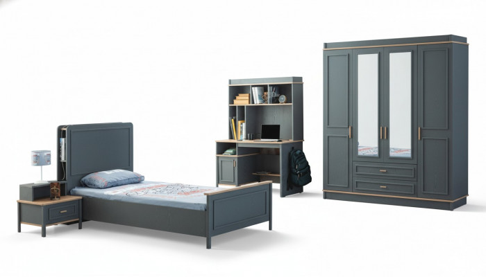 Kannerzëmmermiwwelen Kannerzëmmer Bett Kannerbett Gro Holz Set 4stéckeg