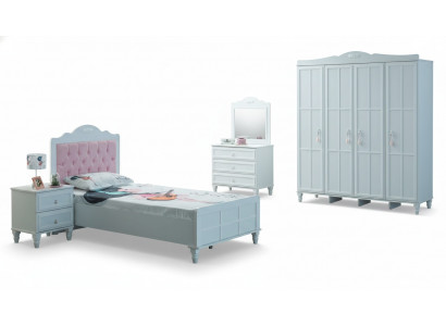 Luxus Komplett-Kanderméiwel Kannerbett Wäiss Holz Set 5tlg Kannerzëmmer