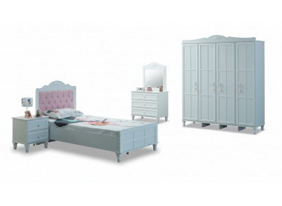 Kannerzëmmer Komplett Kannermebel Kannerbett Bett Holz Set 5tlg Wäiss