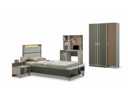 Kannersmiwwel Set Kannerzëmmer Bett Kannerbett Gro Holz Set 4-deelg