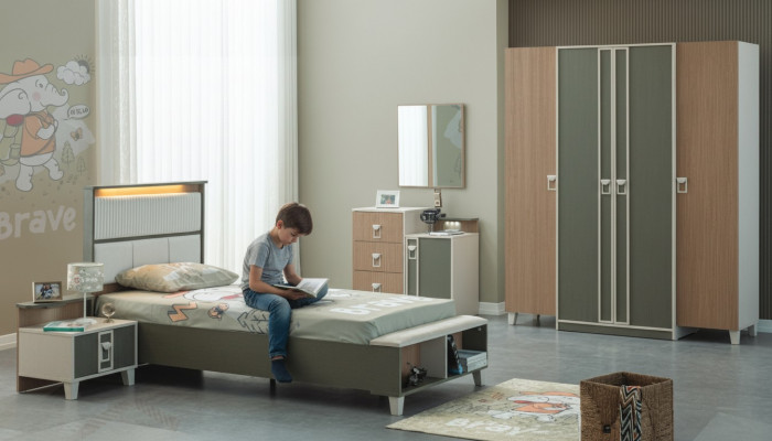 Komplett Kanner Miwwelen Kannerbett Bett Holz Set 5 Stécker Kannerzëmmer Gro