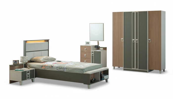 Komplett Kanner Miwwelen Kannerbett Bett Holz Set 5 Stécker Kannerzëmmer Gro