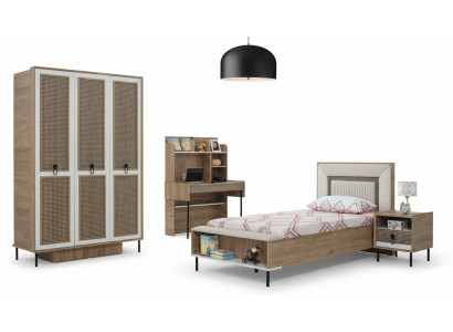 Modern komplett Kannersmöbel Kannerbett brong Holz Set 4 Deeler Bett Nei