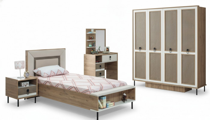 Schlofzëmmer Sets Jugendbett Kannerbett Braun Holz Set 5tlg Bett Modern