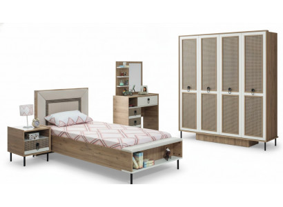 Schlofzëmmer Sets Jugendbett Kannerbett Braun Holz Set 5tlg Bett Modern