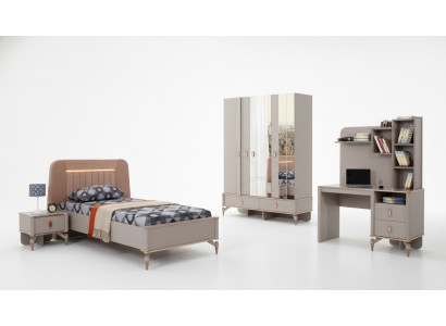 Kanner Miwwelen Meedchen Kannerzëmmer Bett Kannerbett Beige Holz Set 4 Stéck