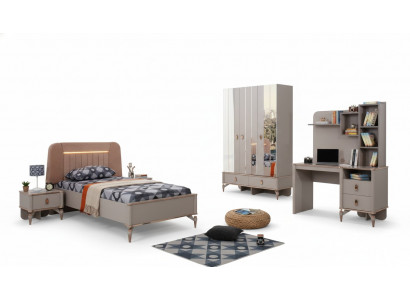 Komplett Kanner Miwwelen Meederchersbett aus Holz Set 4 Stéck Kannerzëmmer Beige