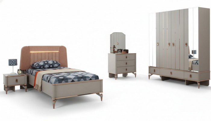 Kannerbett Kanner-Miwwelen Kannerbett Komplett Beige Holz Set 5-teileg Modern