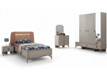 Kannerbett Kanner-Miwwelen Kannerbett Komplett Beige Holz Set 5-teileg Modern