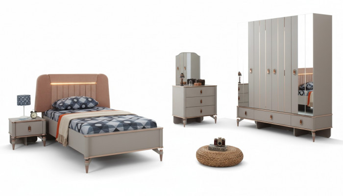 Komplett Jugendbett Kannermebel Kannerbett Beige Holz Set 5tlg Modern