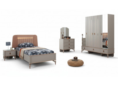 Komplett Jugendbett Kannermebel Kannerbett Beige Holz Set 5tlg Modern