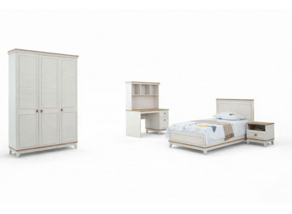 Schlofzëmmer Sätz Jugendbett Kannerbett Wäiss Holz Set 4 Stéck Bett Modern