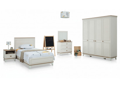 Ensemble Kannerzëmmer Bett Kannerbett Kannermiwwele Wäiss Holz Set 5 Stécker