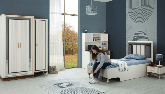 Komplett Jugendbett Kannerméigel Kannerbett Wäiss Holz Set 4dëlleg Modern