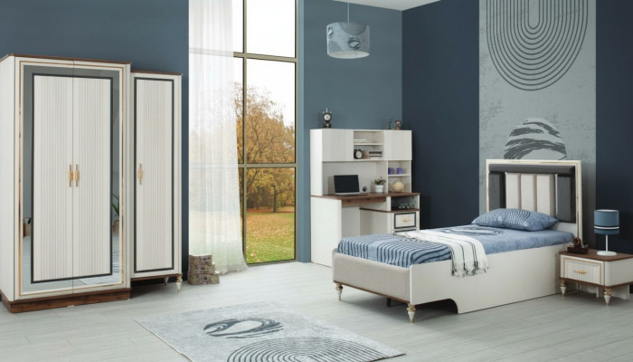 Komplett Jugendbett Kannerméigel Kannerbett Wäiss Holz Set 4dëlleg Modern