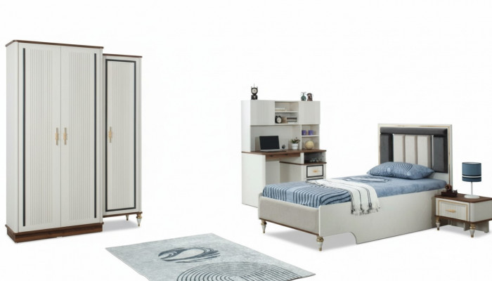 Komplett Jugendbett Kannerméigel Kannerbett Wäiss Holz Set 4dëlleg Modern