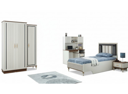 Komplett Jugendbett Kannerméigel Kannerbett Wäiss Holz Set 4dëlleg Modern