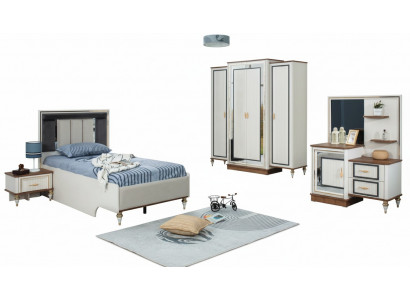 Schlofzëmmer Sets Jugendbett Kannerbett Wäiss Holz Set 5tlg Bett Modern