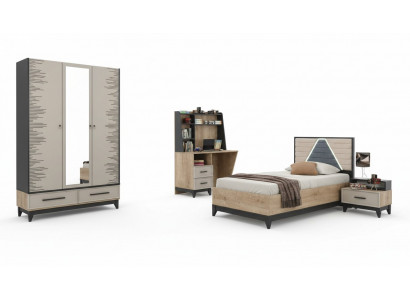 Kandermébel Jugendbett Kannerzëmmer Bett Kannerbett Braun Holz Set 4 Deeler