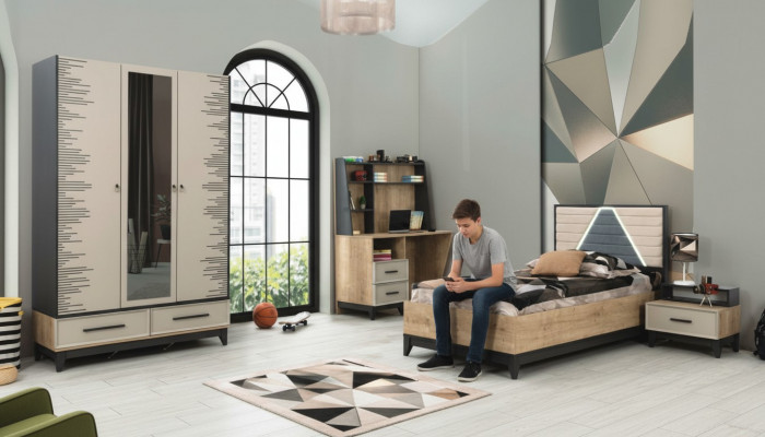 Komplett Kannerzëmmer Jugendbett Holz Set 4 Stéck Kannerzëmmer Braun