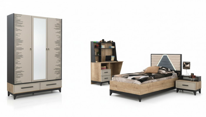 Komplett Kannerzëmmer Jugendbett Holz Set 4 Stéck Kannerzëmmer Braun