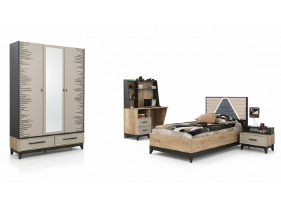Komplett Kannerzëmmer Jugendbett Holz Set 4 Stéck Kannerzëmmer Braun