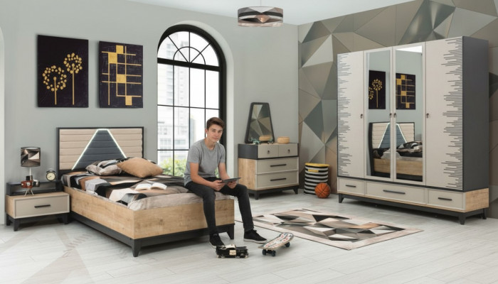 Set Kannerzëmmer Bett Schaf Braun Holz Set Jugendbett 5tlg Miwwelen