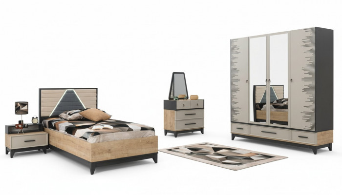 Set Kannerzëmmer Bett Schaf Braun Holz Set Jugendbett 5tlg Miwwelen