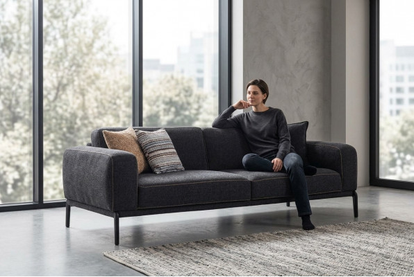 Elegante Polstersofa Sofa 3 Sëtzer Couch Dräisëtzer Gro Stoff Modern Polstersofa