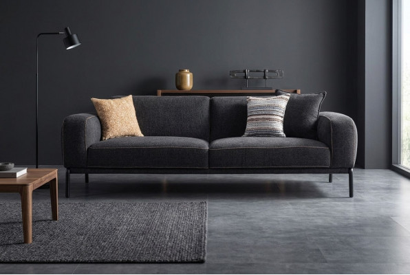 Elegante Polstersofa Sofa 3 Sëtzer Couch Dräisëtzer Gro Stoff Modern Polstersofa